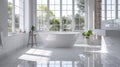 Elegant Modern Bathroom Interior with Freestanding Tub and Glass Shower