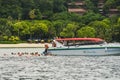 Dive boat leaving Ao Tonsai, on Koh Phi Phi Don. boat diving Koh Phi Phi Royalty Free Stock Photo