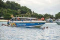 Dive boat leaving Ao Tonsai, on Koh Phi Phi Don. boat diving Koh Phi Phi Royalty Free Stock Photo