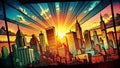 Dynamic Urban Silhouette A Vibrant Comic Book Cityscape Background for Design Inspiration Royalty Free Stock Photo