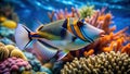 Stunning Picasso Triggerfish A Vibrant Closeup Portrait of a Tropical Reef Fish in its Underwater Home Royalty Free Stock Photo
