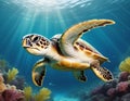 Adorable Baby Sea Turtle: Cartoon Illustration Royalty Free Stock Photo