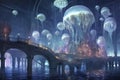 Luminescent Lanes: The Crystal Underwater City. Generative AI