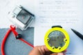 Dive computer watch for diving and action camera Royalty Free Stock Photo