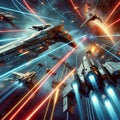 Cosmic Clash: Futuristic Sci-Fi Space Ship Battle Royalty Free Stock Photo