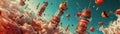 Dive deep into a culinary dystopia with an unexpected camera angle showcasing a sprawling metropolis constructed from colossal