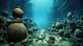 Mystical underwater ancient ruins reveal their secrets in the depths of the ocean, a lost civilization\'s legacy