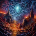 Surreal Labyrinthine Vortex - A mesmerizing artwork capturing the concept of navigating an otherworldly maze