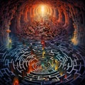 Surreal Labyrinthine Vortex - A mesmerizing artwork capturing the concept of navigating an otherworldly maze