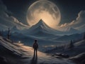 Solitude Shadows A Spine-Chilling Night on the Lonely Mountain with a Fearful Moon