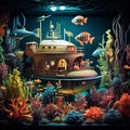 Whimsical Underwater Steampunk Submarine Adventure AI genarated Royalty Free Stock Photo