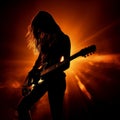 Melodic Muse: Silhouetted Female Guitarist Conjuring Harmonies in Twilight