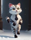 Winter Waltz Cinematically Perfect Scene of a Joyful Civet Cat Running in the Soft, Realistic Snow-Covered Street