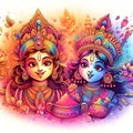 Gradient Radha Krishna illustration Colorful powder explosion for Holi festival celebration Royalty Free Stock Photo