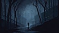 An Intriguing Illustration of a Lone Figure Roaming the Darkened Paths