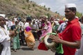 Dive Ghat, Pune, Maharashtra, India 01 July 2016 During Pandharpur wari procession Pilgrims marching toward Vitthala temple with