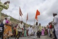 Dive Ghat, Pune, Maharashtra, India 01 July 2016 During Pandharpur wari procession Pilgrims marching toward Vitthala temple with