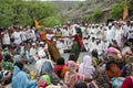 Dive Ghat, Pune, Maharashtra, India 28 June 2019 During Pandharpur wari procession Pilgrims marching toward Vitthala temple with