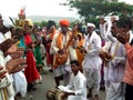 Dive Ghat, Pune, Maharashtra, India 18 June 2011 During Pandharpur wari procession Pilgrims marching toward Vitthala temple with