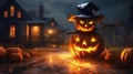 Halloween photo zone - a pumpkins with a hat on