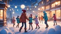 Snowfall Symphony: Anime Winter Wonderland. AI generate Royalty Free Stock Photo