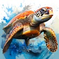 Graceful Swimmer - Serene Sea Turtle in Watercolor