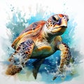 Graceful Swimmer - Serene Sea Turtle in Watercolor