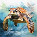 Graceful Swimmer - Serene Sea Turtle in Watercolor