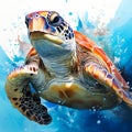 Graceful Swimmer - Serene Sea Turtle in Watercolor