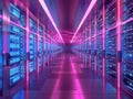 Immersive Data Storage Server Warehouse Room with Enchanting Neon Light Glow Royalty Free Stock Photo
