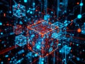 Illuminating the Future of Data Processing An Abstract Neon Cube Network Visualization Royalty Free Stock Photo