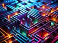Intricate Neon Maze on Dark Wallpaper A Stunning TiltShift Perspective of Light and Shadow Perfect for Creative Design Royalty Free Stock Photo