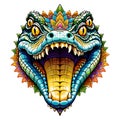 Vibrant crocodile mandala art on white background. transparent version available