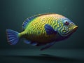 Vibrant AI-generated underwater art with hyper-realistic sci-fi style, realistic fish portraits, saturated colors, light crimson &