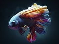 Vibrant AI-generated underwater art with hyper-realistic sci-fi style, realistic fish portraits, saturated colors, light crimson &