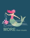 Dive into the music. Mermaid floating among the waves depicted in the form of musical rulers and a treble clef