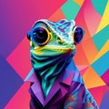 Vector Artistry: Chameleon Chronicles in Digital Facets and Panoramas Royalty Free Stock Photo