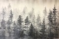 Ethereal Vintage: Misty Spruce Forest Monotype Print