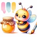 Adorable Bee and Honey Watercolor Clip Art