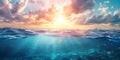 serene underwater scene with sunlit ocean waves, waterline, Generative AI