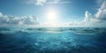 serene underwater scene with sunlit ocean waves, waterline, Generative AI