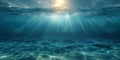 serene underwater scene with sunlit ocean waves, waterline, Generative AI