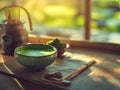 a vibrant matcha tea ceremony, a ritual of green elegance and Zen