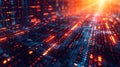 Dive into a vibrant digital matrix of glowing blue and red pixels, capturing the essence of futuristic technology Royalty Free Stock Photo
