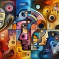 Kaleidoscopic Mindscape: Vibrant Abstract Faces Mosaic
