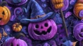 Dive into a whimsical Halloween dreamscape with this seamless pattern, where quirky pumpkins with mischievous grins mingle with Royalty Free Stock Photo