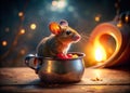 Enthralling Miniature Mouse Chef Preparing a HeartShaped Stew in a Tiny Pot A Delightful Fantasy Scene for Culinary Royalty Free Stock Photo