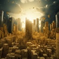 Emental Elevation: Surreal Cityscape Crafted from Towering Cheese Skyscrapers Royalty Free Stock Photo