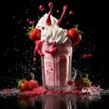 Strawberry milkshake splash in the black background Royalty Free Stock Photo