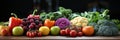 Wide banner of vegetables on a table